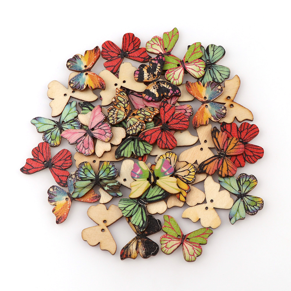 50pcs Butterfly wooden button  - Embellishments For Scrapbooking recension och pris
