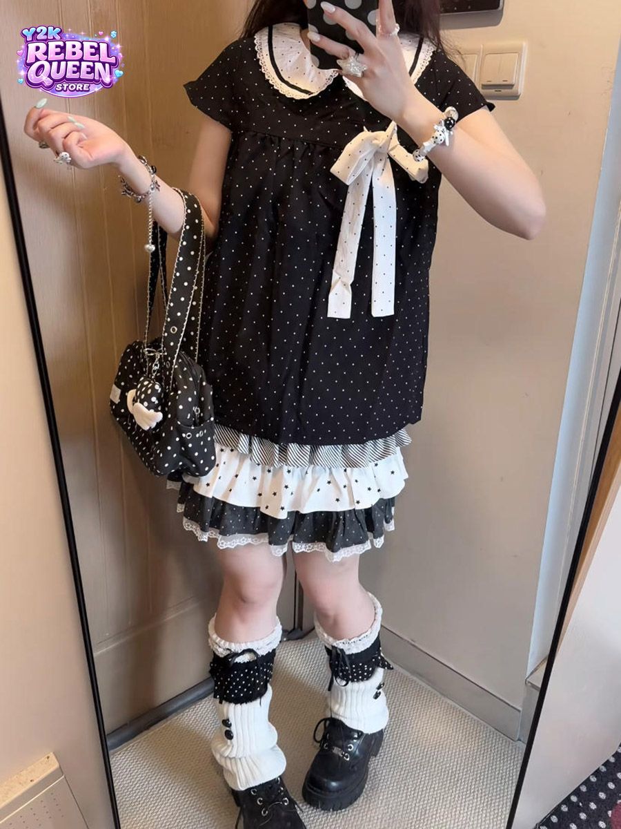 Y2K Kawaii Japanese Polka Dot  - Elastic Lace Trim recension och pris