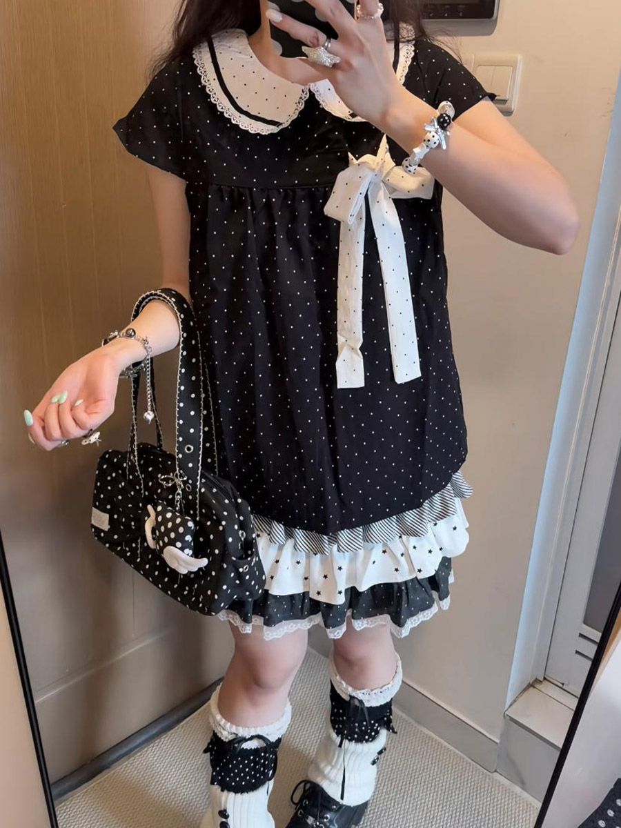 Y2K Kawaii Japanese Polka Dot  - Elastic Lace Trim recension och pris