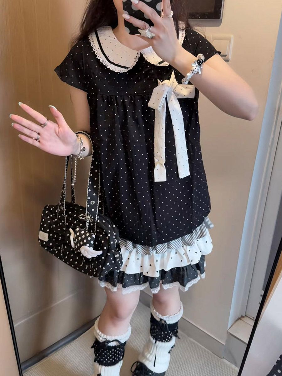 Y2K Kawaii Japanese Polka Dot  - Elastic Lace Trim recension och pris