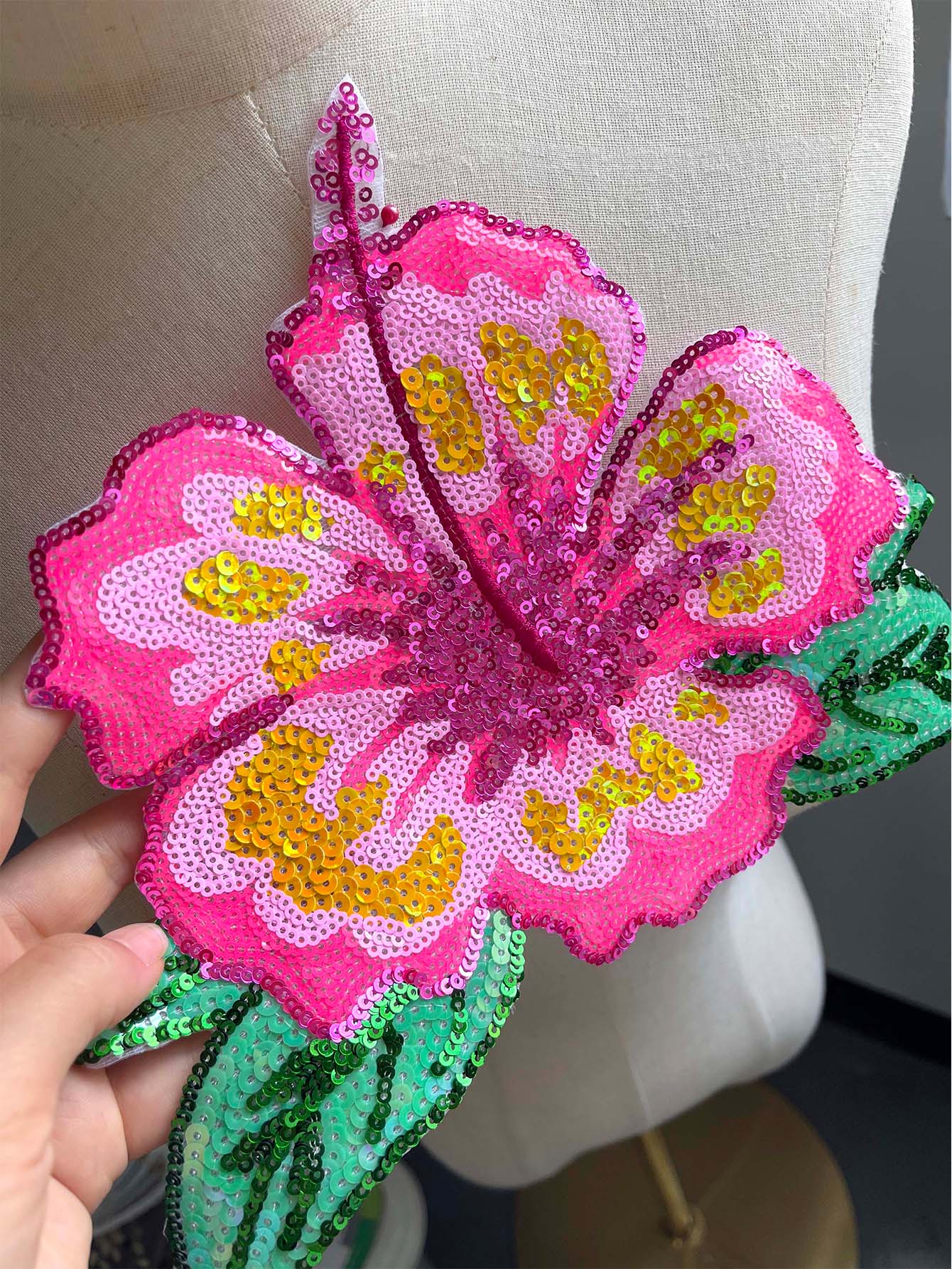 1 Piece 26CM Shining Pink Sequ - Applique Patch Flower recension och pris
