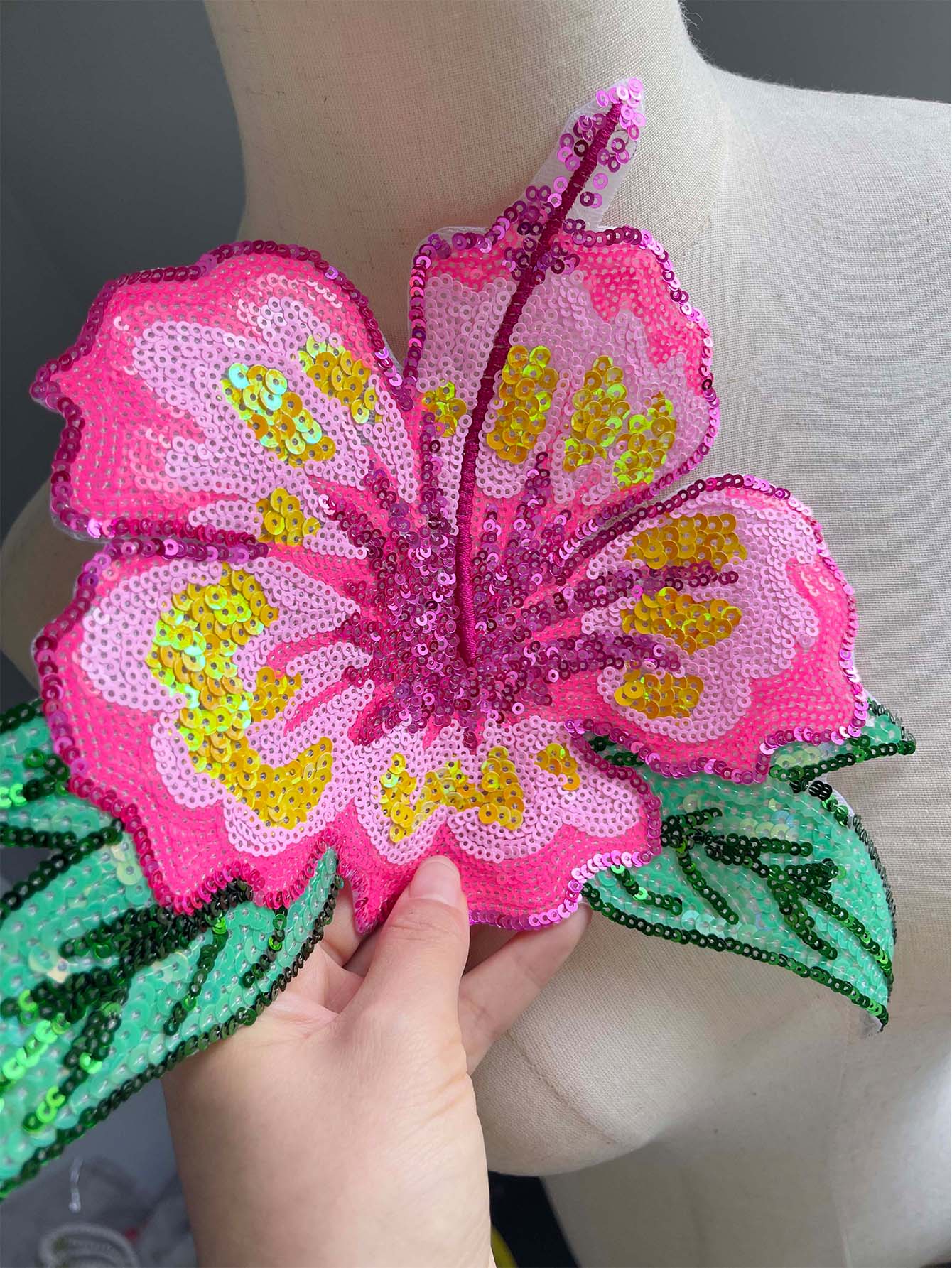 1 Piece 26CM Shining Pink Sequ - Applique Patch Flower recension och pris